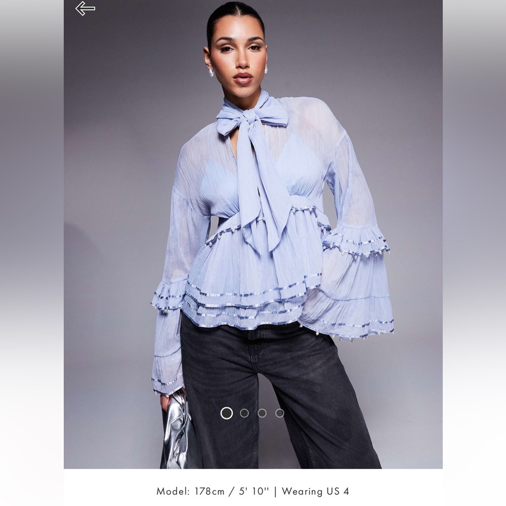ASOS Luxe Pearl embellished chiffon blouse 💙🦋 - Picture 2 of 7